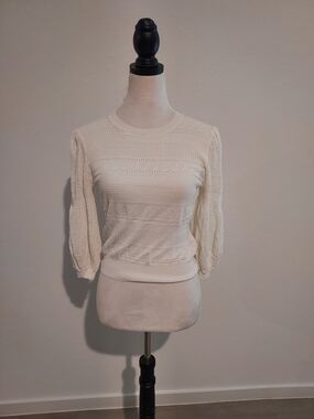 Zara Ivory Knit Eyelet Top